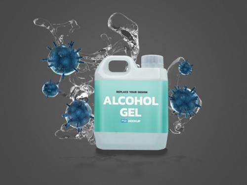 Alcohol Tank Mockup, Surrounded By Coronavirus Premium PSD