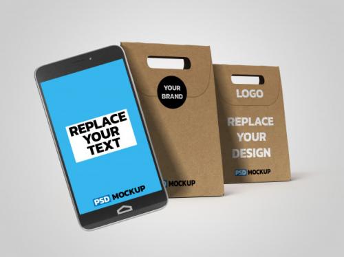 Online Deliverly Box Mockup With Smartphone Premium PSD