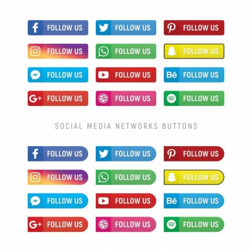 Collection Of Social Media Network Buttons Premium PSD