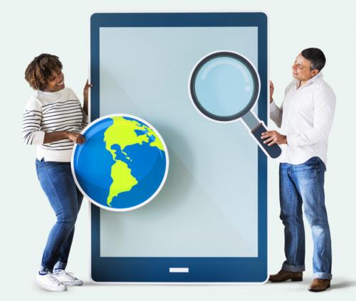 Diverse Couple Holding A Tablet Premium PSD