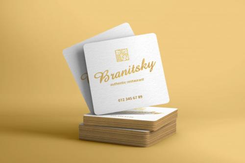 Gold Edges Square Business Card Mockup Premium PSD