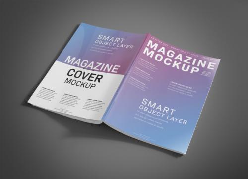 Open Magazine Cover On Grey Mockup Premium PSD