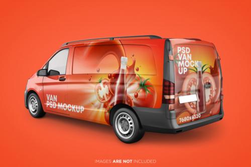 Realistic Panel Van Psd Mockup Back Perspective View Premium PSD