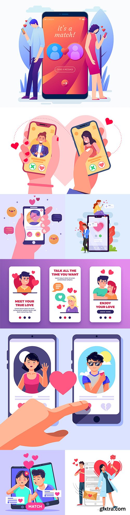 Romantic dating and dating apps flat concept illustration
