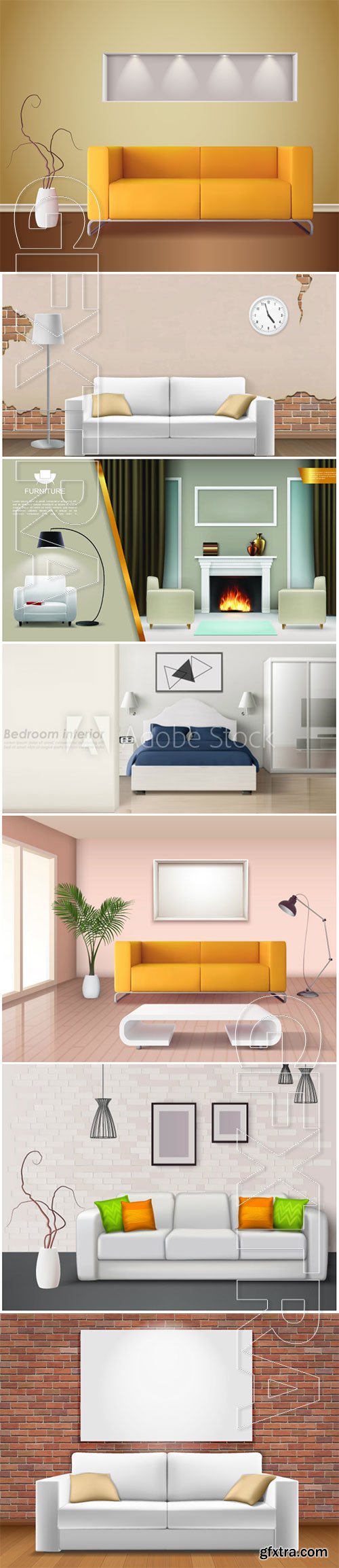 Modern interior in vector, sofas