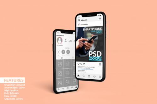 Customizable High Quality Two Mobile Phone Mock Ups To Display Instagram Post Template Premium Premium PSD