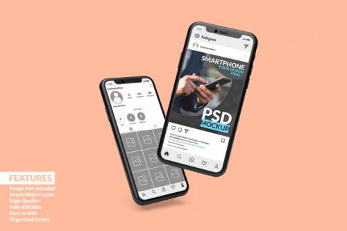 Customizable High Quality Two Smartphone Mockup To Display Instagram Post Template Premium Premium PSD