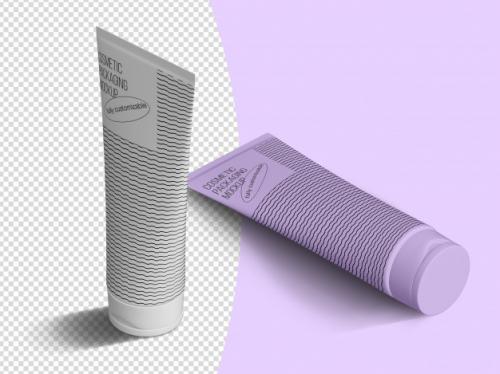 Isometric Cosmetic Tubes Mockup Template Premium PSD