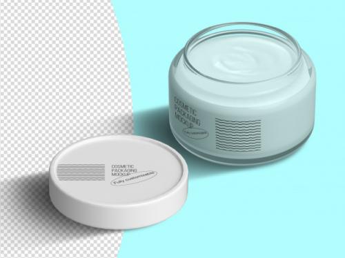 Isometric Mockup Templare With Opened Cream Jar Premium PSD