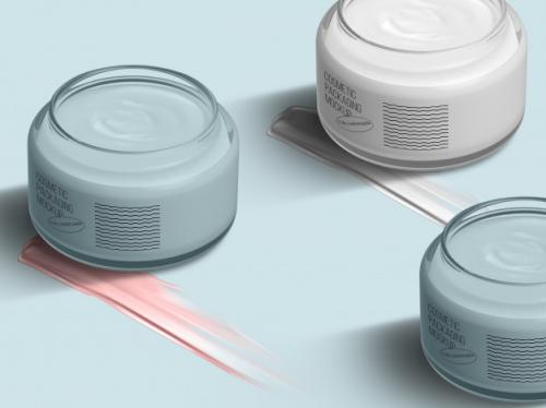 Isometric Mockup Template With Opened Cream Jars And Cream Strokes Premium PSD