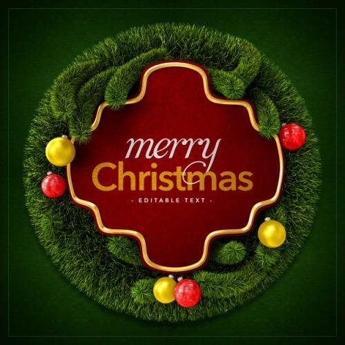 Merry Christmas Wreath And Christmas Balls Premium PSD