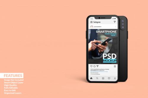 Realistic Smartphone Featuring Instagram Post Template Premium Premium PSD