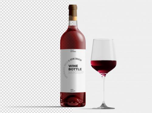 Red Wine Bottle With Glass Mockup Template Premium PSD