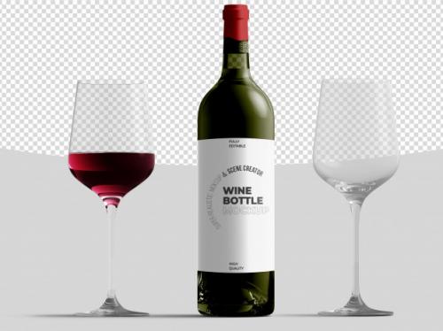 Wine Bottle With Glasses Mockup Template Premium PSD