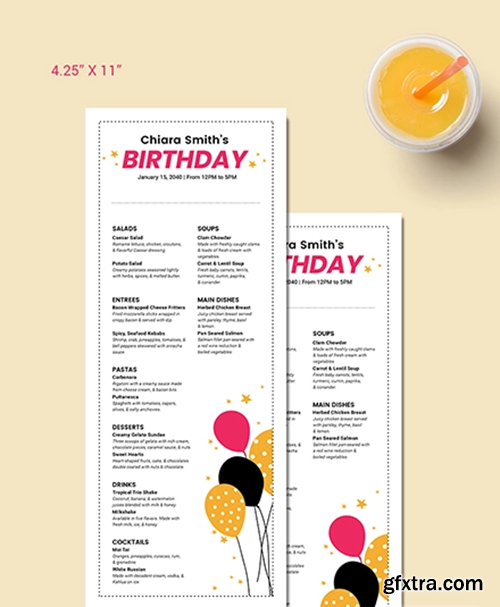 Sample-White-Birthday-Menu