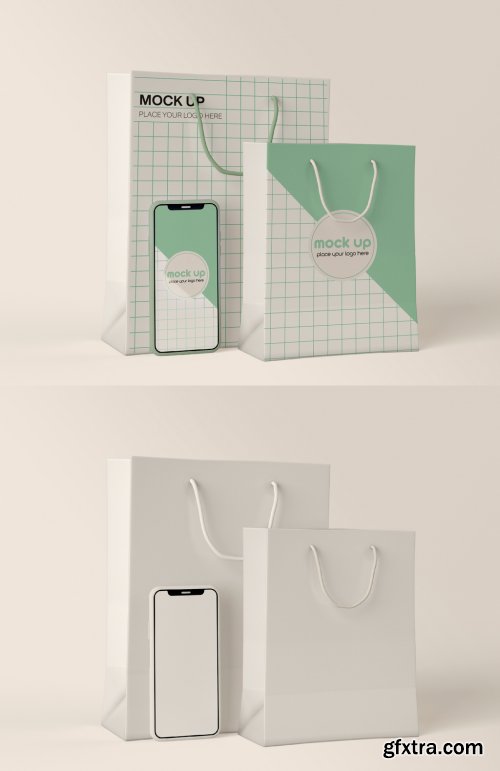 Smartphone and Paper Shopping Bag Mockup 334814740