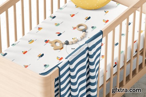 CreativeMarket - Fitted Crib Sheet + Adds Mockup Set 4394411