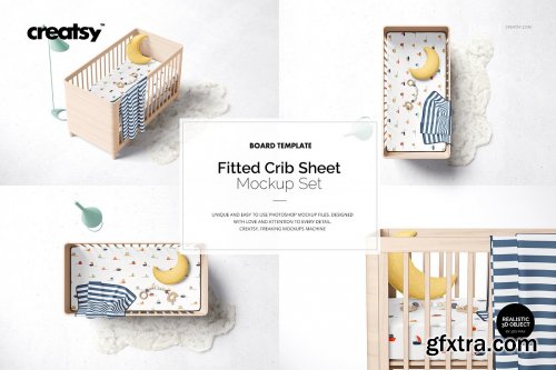 CreativeMarket - Fitted Crib Sheet + Adds Mockup Set 4394411