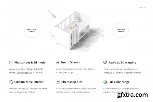 CreativeMarket - Fitted Crib Sheet + Adds Mockup Set 4394411