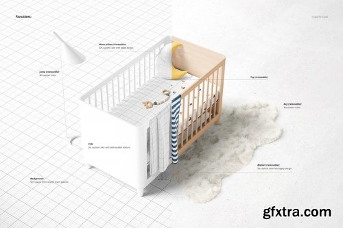 CreativeMarket - Fitted Crib Sheet + Adds Mockup Set 4394411