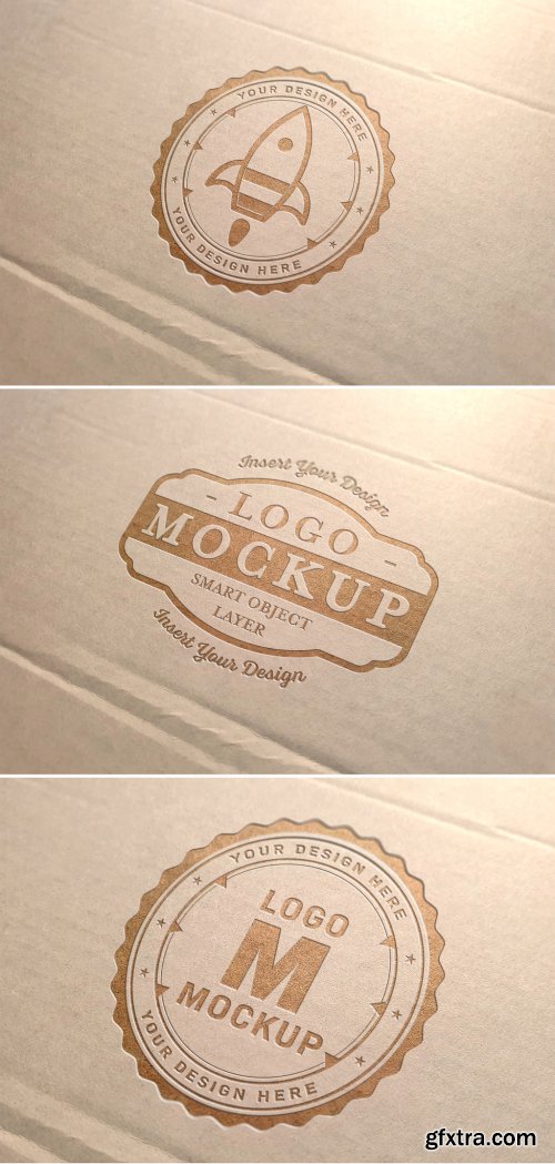 Debossed Logo on Cardboard Texture Mockup 336442198