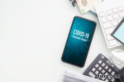 Mockup mobile phone with laptop for covid 19