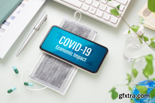 Mockup mobile phone with laptop for covid 19