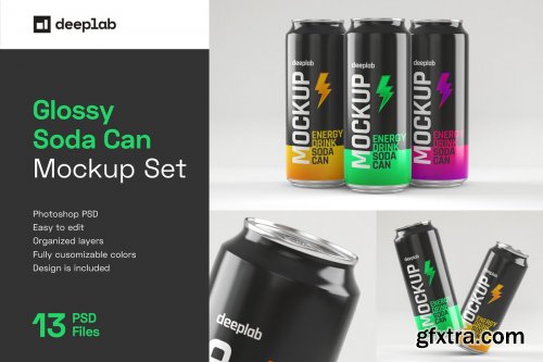 CreativeMarket - Glossy Soda Can Mockup Set 4489324