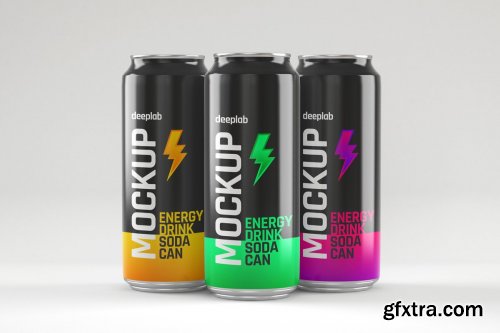 CreativeMarket - Glossy Soda Can Mockup Set 4489324