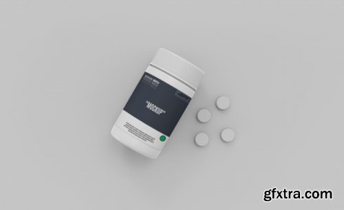 Plastic bottle with box and drugs mockup