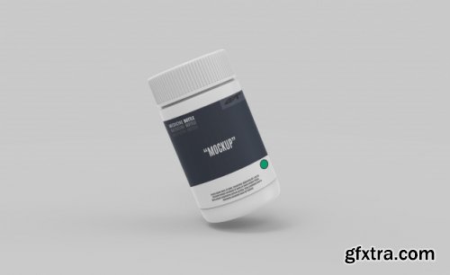 Plastic bottle with box and drugs mockup