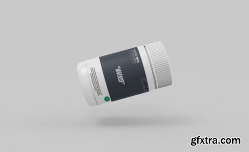 Plastic bottle with box and drugs mockup