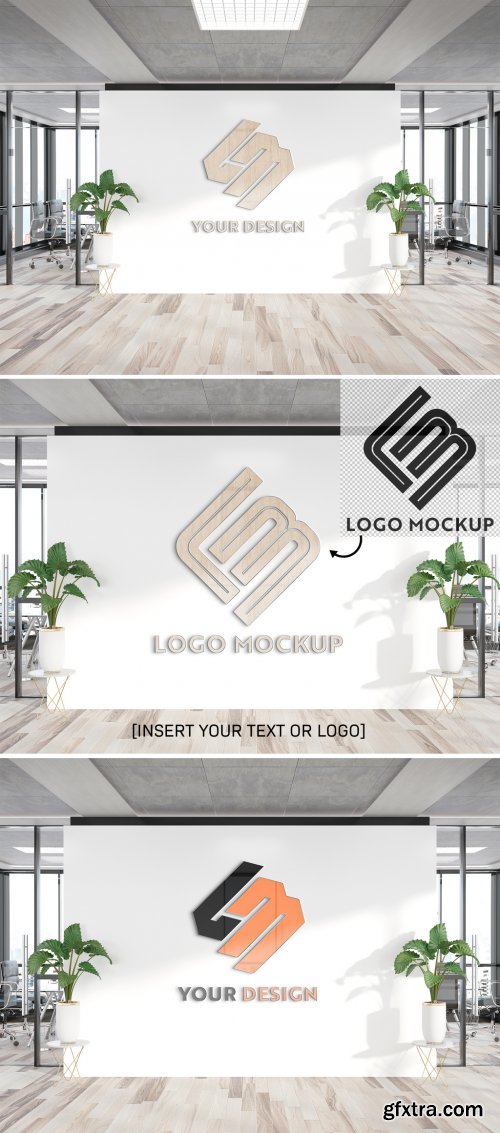 Wooden Logo on Office Wall Mockup 338876349