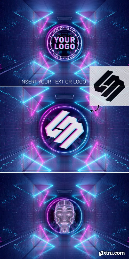 Neon Style Logo Projection in Underground Mockup 338883898