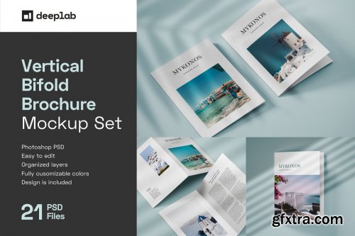 CreativeMarket - Vertical Bifold Brochure Mockup Set 4805439