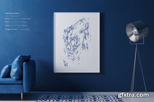 Classic Blue Interior Mockup - Customizable frames furniture