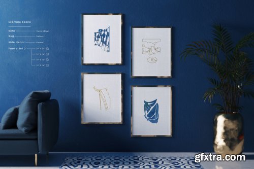 Classic Blue Interior Mockup - Customizable frames furniture