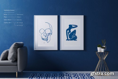 Classic Blue Interior Mockup - Customizable frames furniture