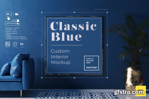 Classic Blue Interior Mockup - Customizable frames furniture