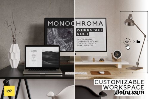 CreativeMarket - Customizable Workspace Mockup - iMac & Macbook pro