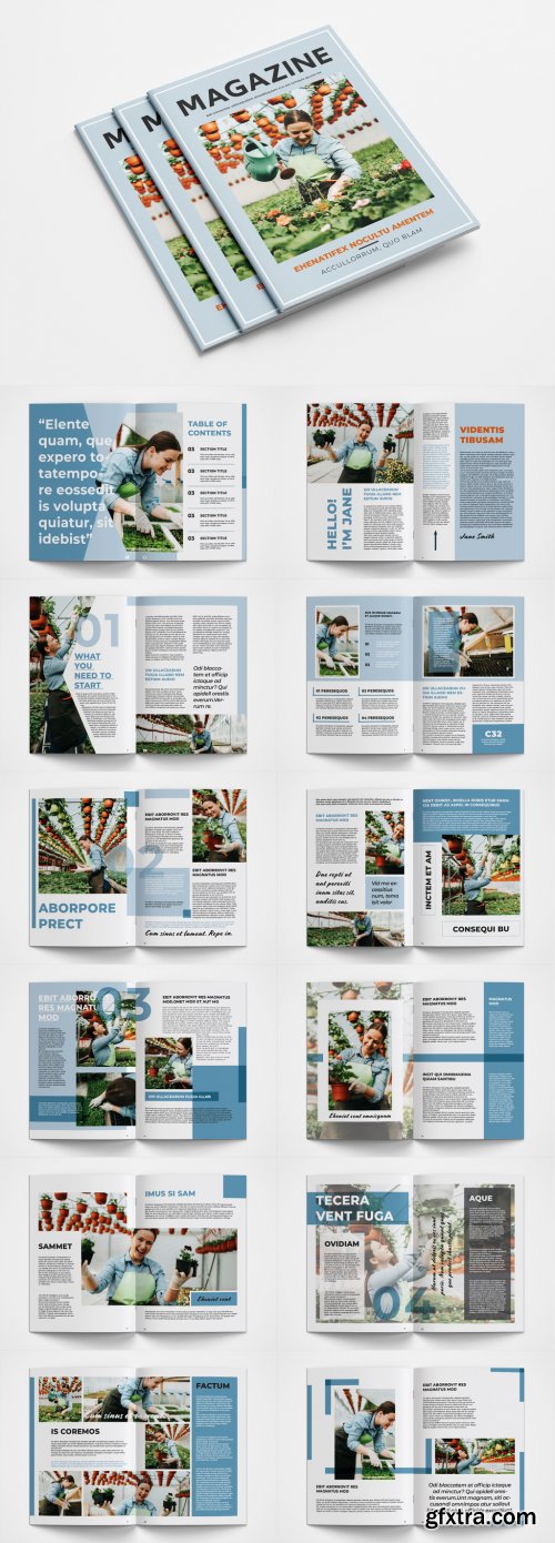 Magazine Layout with Blue Accents 339226530