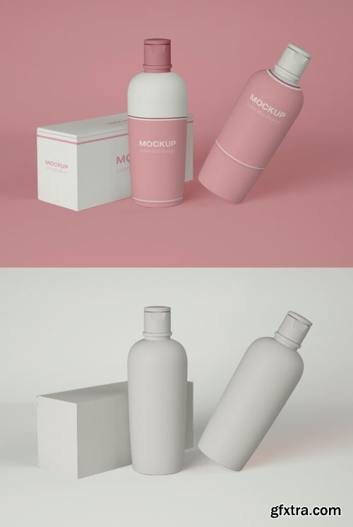 Two Cosmetic Bottles with Packaging Mockup 339308308