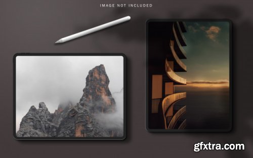 Tablet pro mockup scene creator with stylus pen 