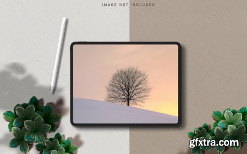 Tablet pro mockup scene creator with stylus pen 