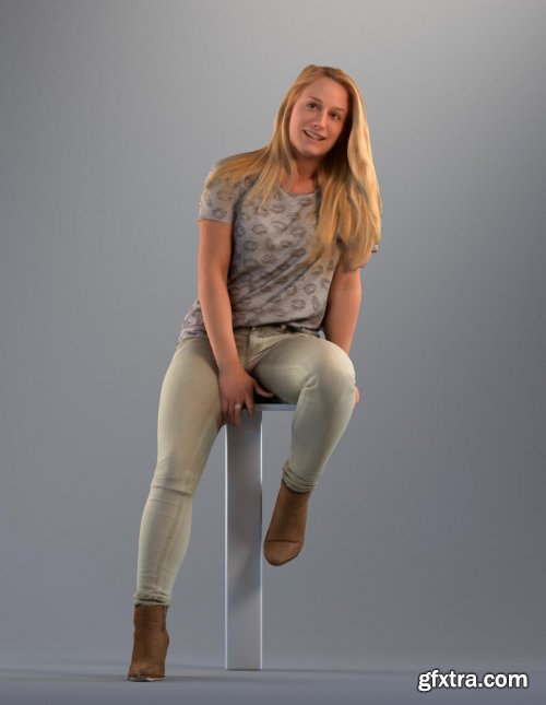 Casual Woman Sitting 03 3d model