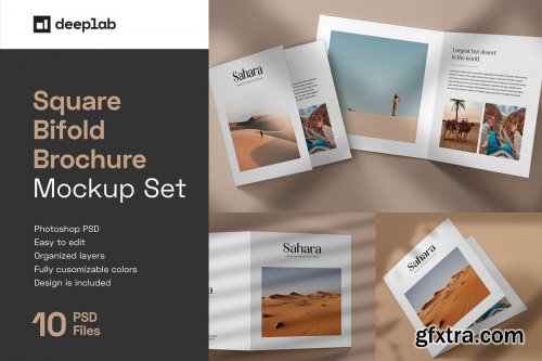 CreativeMarket - Square Bifold Brochure Mockup Set 4817409