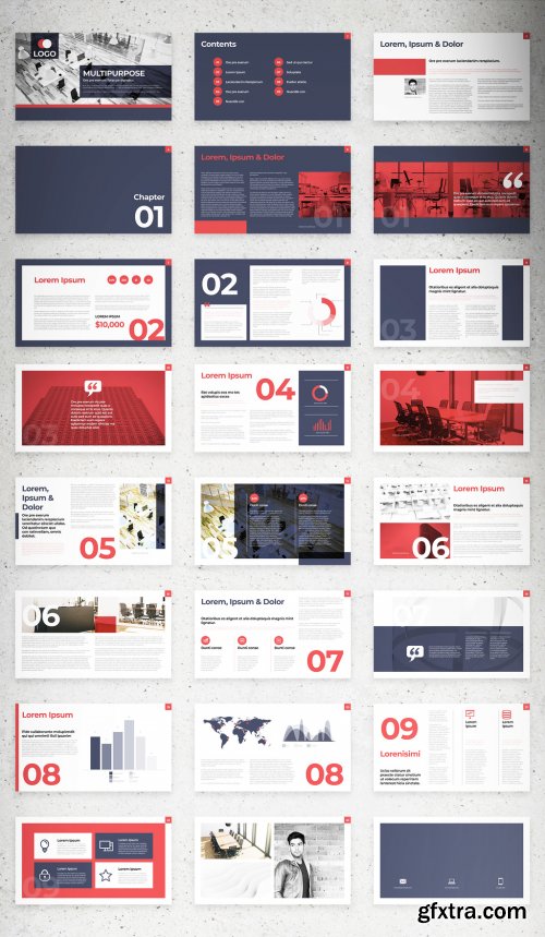 Digital Presentation Layout with Navy and Red Elements 339706017