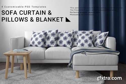 CreativeMarket - Sofa, Curtain, Pillows & Blanket Set 4357946