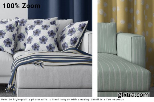 CreativeMarket - Sofa, Curtain, Pillows & Blanket Set 4357946