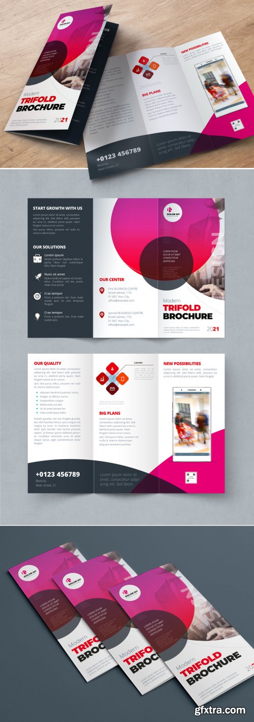 Red Pink Gradient Trifold Brochure Layout with Circles 338524538